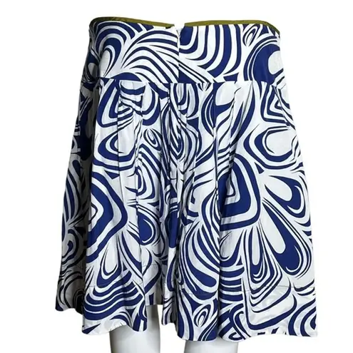 CAbi  Skirt Women 8 Lombard White Blue Geometric Swirl A-Line Office Artsy Preppy