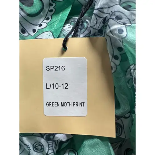 Smak Parlour Green Butterfly Print Tunic Top with Tie Size L Size L