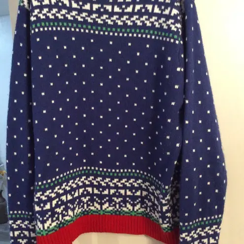 Ugly Christmas Sweater Santa riding dinosaur bells blue Large L