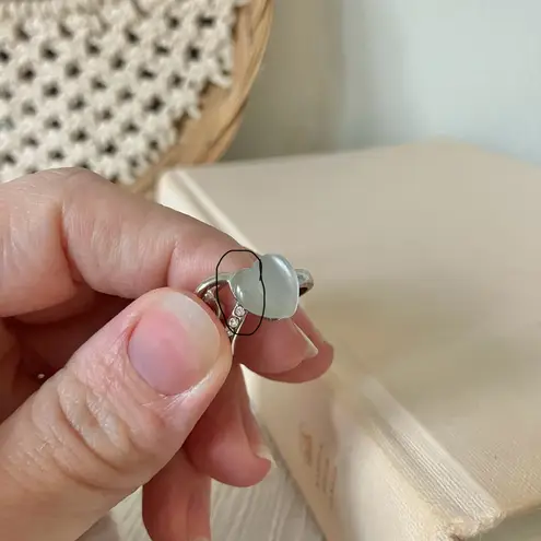 Boutique Double Heart Silver Rhinestone Moonstone Ring Iridescent Opaque Promise Girlhood Jewelry