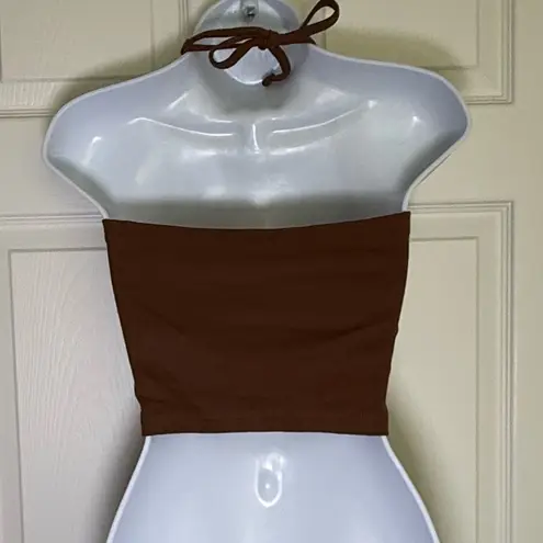 Cider Brown Tie-Front Ribbed Corset Tank Top – Cropped Tube Halter Size S NWT
