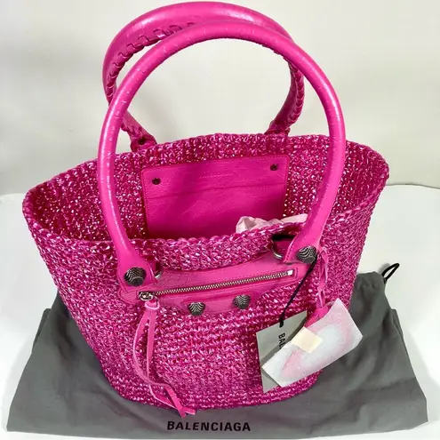 Balenciaga Small Le Cagole Nylon Raffia Tote Pink NWT