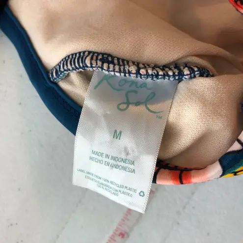 Kona Sol One Piece Swimsuit Shelf Bra Crossover Straps Floral Teal Blue M