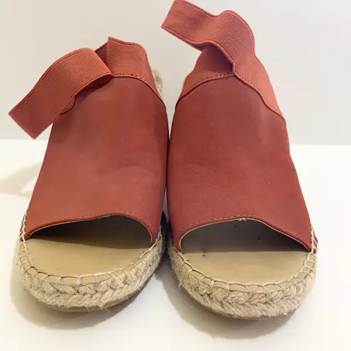 Adrienne Vittadini Espadrille Wedge Sandals Elastic Strap Orange Size 9M Summer