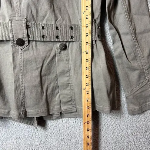 Last Kiss Jacket Womens Juniors Large Khaki Green Button Up Belted Jacket NEW