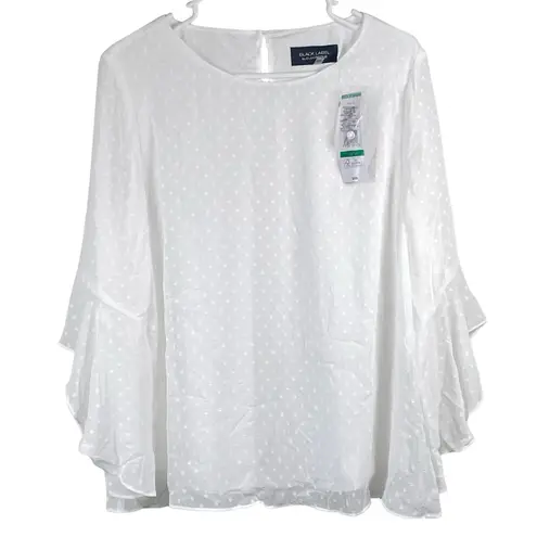 Evan Picone NWT Black Label By Top Womens Size Large White 3/4 Bell Sleeves