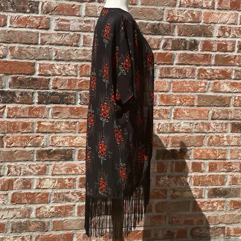 Romeo + Juliet Couture  boho black/red fringe tribal print kimono/ L / EUC
