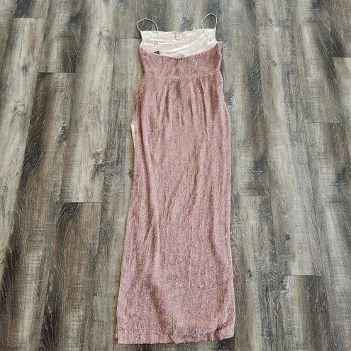 Retrofête Retrofete Katya Dress in Dusty Peach Large Maxi Sequins Cowl Neck Sleeveless NWT