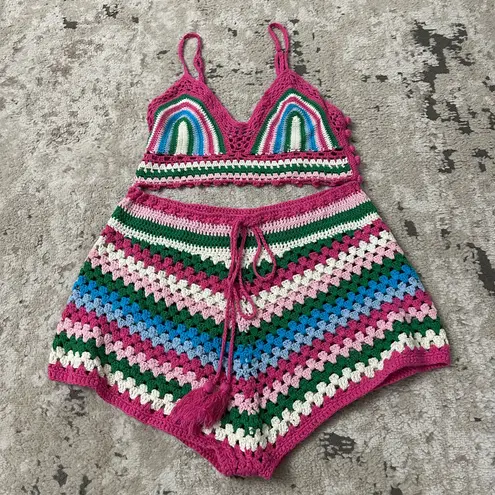 MC2 Saint Barth Multi Color Crochet Top and Shorts Size M/L Size M