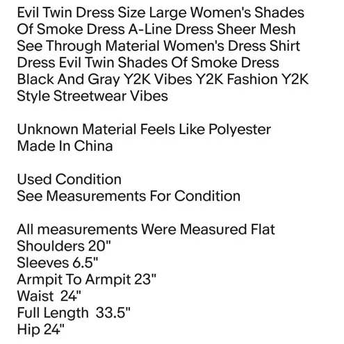 Evil Twin Dress Size Large Women's Shades Of Smoke Dress A-Line Dress Sheer Mesh See Through Material