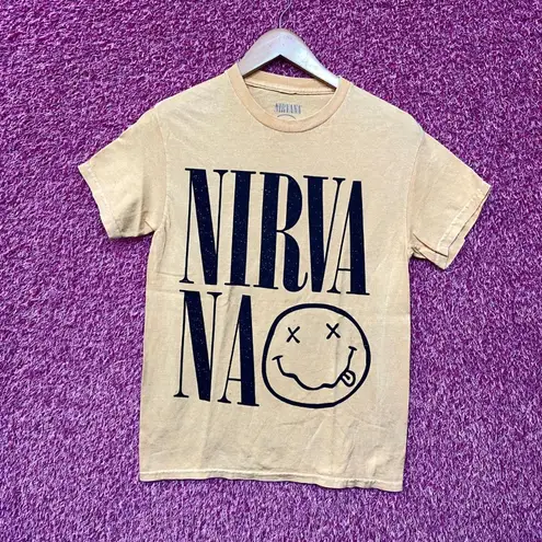 Nirvana Spell-Out Nevermind Smiley Face Grunge Tee Small