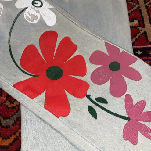 Midlook Distressed Floral Painted Denim Overalls Gray Size undefined