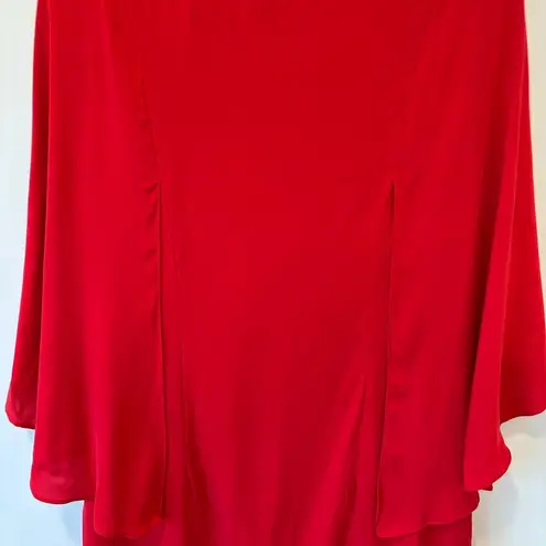 Milly Silk Blend Mini Shift Dress Butterfly Cape Sleeves Poppy Red Flowy