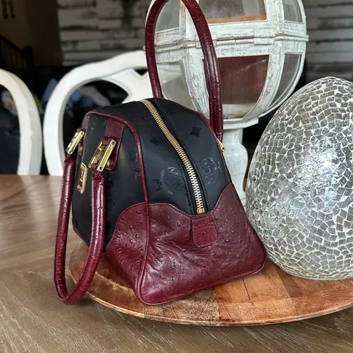 MCM Black and Burgundy nylon hand leather Satchel