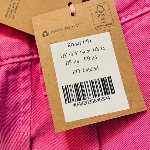 Boden Casual 100% Cotton Pleat Front Cuffed Relaxed Fit Shorts Pink Size 14 NWT