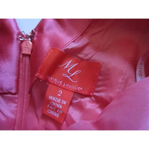 Monique Lhuillier NWT ML Mikado Melon Deep V High-Low Mesh Trim Dress 2 $698