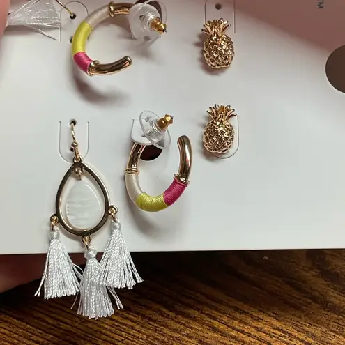 Time and Tru Pineapple Studs and Tassel Earrings and Hoop Earrings Set Gold