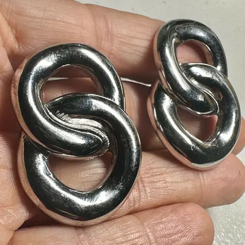 Givenchy Paris NY silver tone double hoop vintage clip on earrings