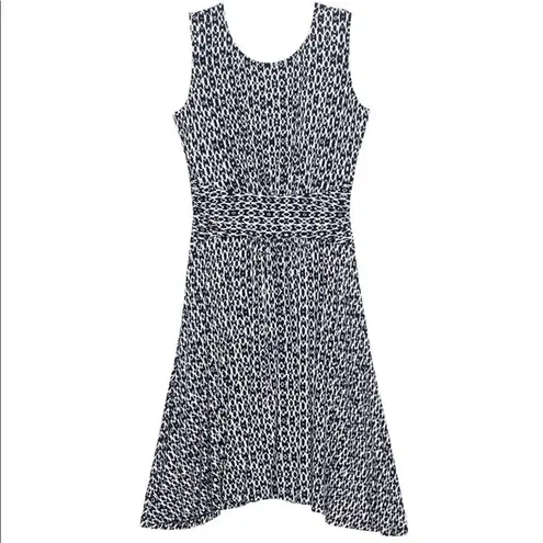 Bobeau navy ikat fit and flare jersey knit stretch midi dress size M