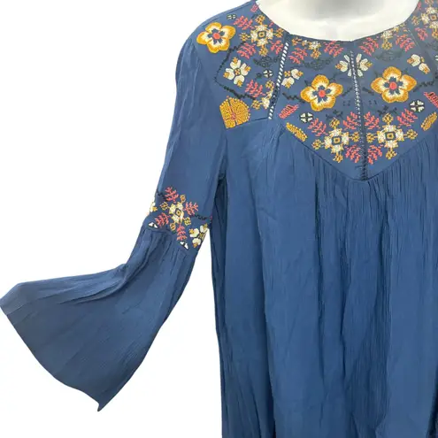 Francescas Blue Rain Embroidered Bell Sleeve Tunic Top Womens XS NWT