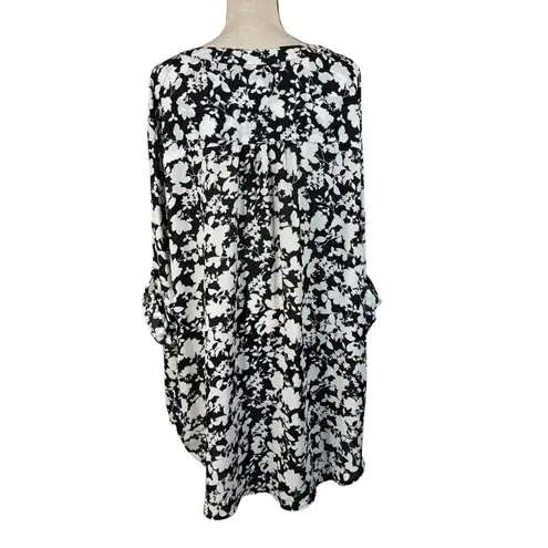 Ava & Viv 4X-Large Tunic Top Floral V-Neck Roll-Tab Sleeve Semi-Sheer Hi-Low Hem