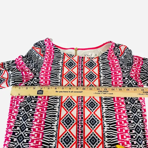 Eliza J Geometric Print Sheath Dress 12P – Pink Navy Red Tribal Pattern
