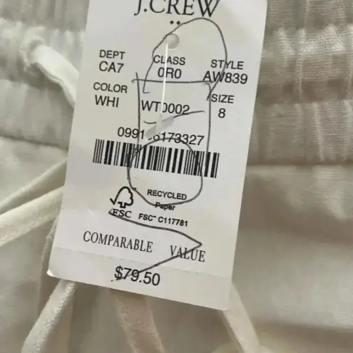 J Crew New Seaside Pant Women White Linen Blend Pull On Pockets Travel Size 8
