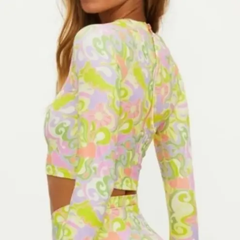 Beach Riot NEW X Free People Rashguard Bikini Swim Set Lindsay Soleil 70s Swirl