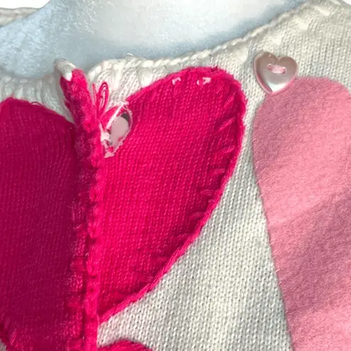 Vintage 1996 Michael Simon Heart Sweater Pink Red Button Crewneck Cardigan White Size M
