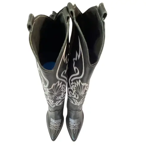 CYNTHIA RICHARD Molly Black Kidskin Leather Western Boot Black Tall Boots Sz 38