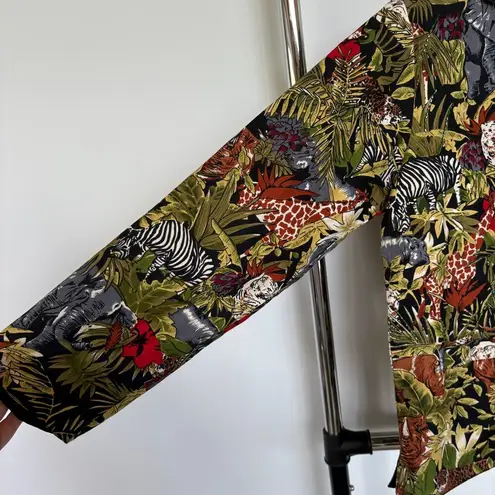 Vtg Animal Safari Colorful Maximalist Jacket Boxy Cotton Blazer Jungle Medium Green