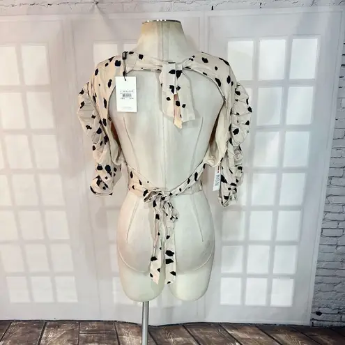 Bardot NWT Amelie Geo Spotted Puff Sleeve Open Back Blouse Size Large