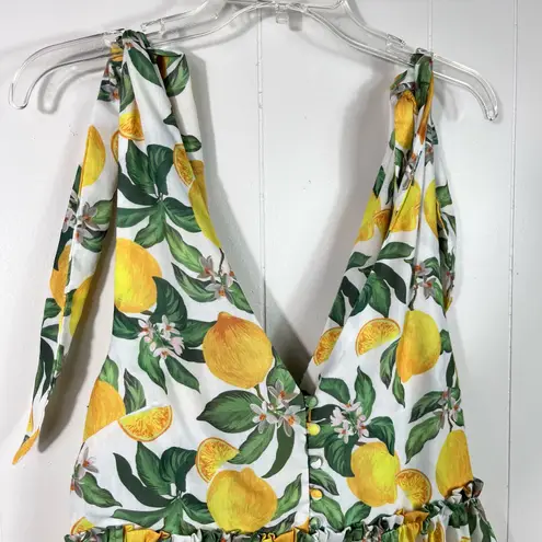 English Factory Lemon Floral Printed Tie Shoulder Tiered Ruffle Dress Medium M