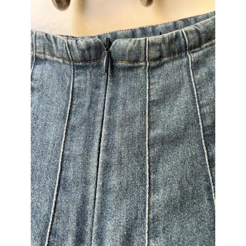 Vtg Y2K Fluted Denim Aline Skirt Med Coachella Rodeo Cowgirl Western Boho indie Blue