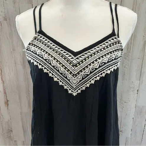 American Eagle  Black Embroidered Tank Top Long Line Strappy