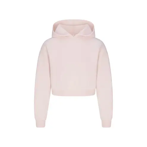 SKIMS Cotton Fleece Shrunken Pullover Hoodie in Barely Pink, Size Small