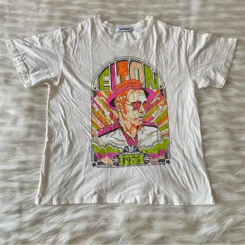 Daydreamer  Cream Pink Green Elton John Bold Pop Art Boyfriend T-Shirt Sz L