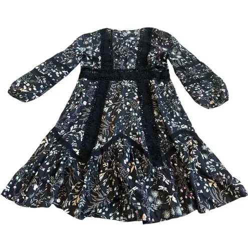 Moulinette Soeurs Anthropologie Floral Print Dress Lace Trim Size 2 Women's