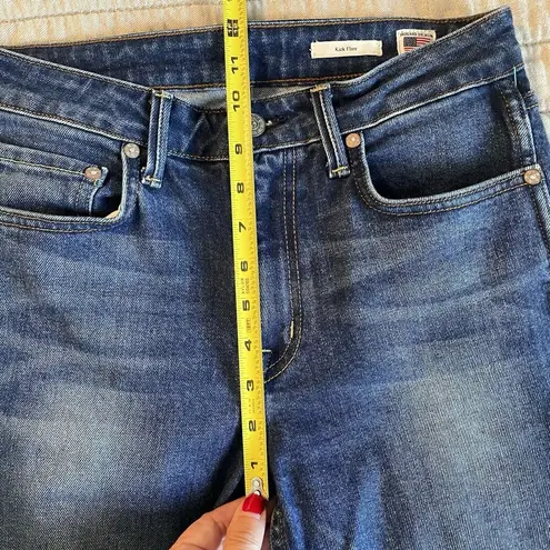 NoEnd Denim Farrah Kick Flare Jeans Sz 27 Med. Dark Wash Frayed High Low Hem USA Blue