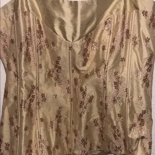 Vintage Silk Deadstock Elegant Gold Sequin Women's Corset Top gold floral Size XL