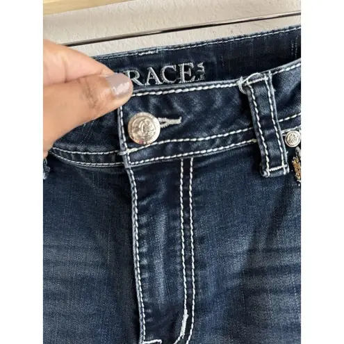 GRACE IN LA Jeans High Rise Flare Wide Leg Fringe USA Embroidery Women’s 31 BOHO