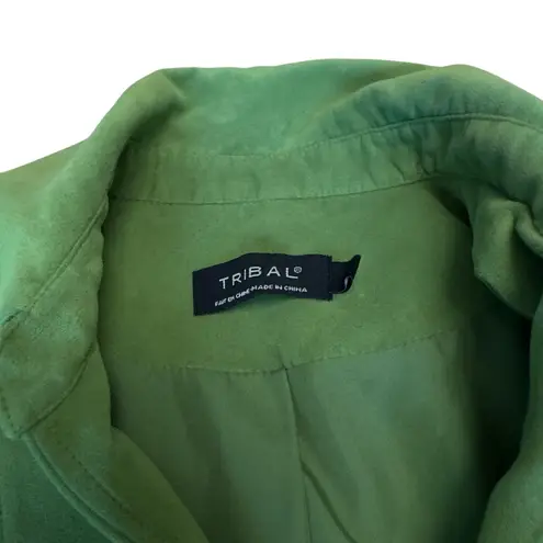 Tribal Lime Green Faux Suede Moto Jacket Women’s Size 6 Zip Front Silver Trim