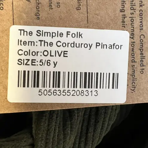 The Simple Folk Olive Green Corduroy Pinafore Size 5/6 Year New