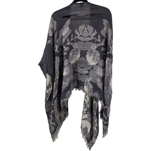 Cezon OSFM Reversible Shawl Charcoal Gray Floral Fringed
