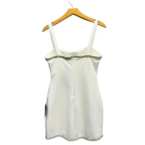 Lulus Glowing Allure White Rhinestone Sleeveless Bodycon Mini Dress size M NWT Size M