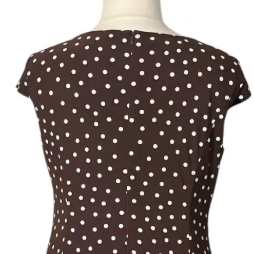 Jones Wear Dress A-line Midi Jersey Knit Brown White Polka Dot Women’s Size 16