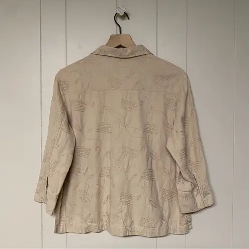 Longaberger Homestead Linen Embroidered Short Sleeve Basket Size Medium Tan