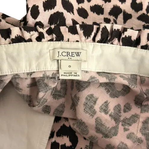 J.Crew Pink Leopard Print Ruffle Shorts Women Size 0 Animal Print Linen Cotton