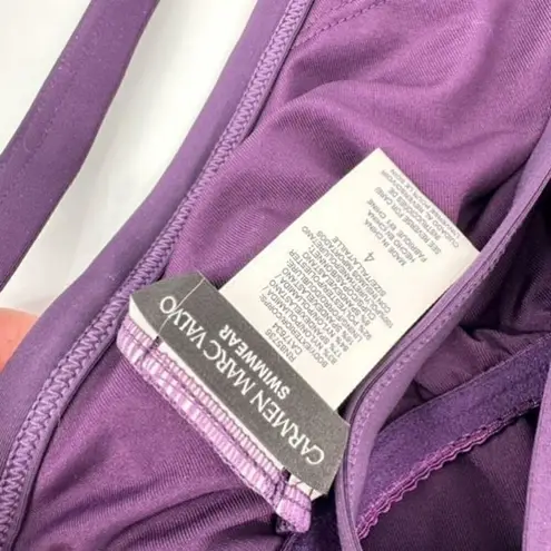 Carmen Marc Valvo Women's Tropical Palm Halter Open Back Swimsuit Purple Size 4