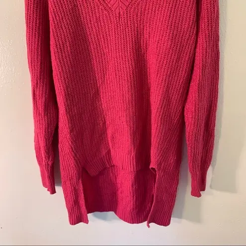 a.n.a . V-Neck High Low Sweater Catalina Hot Pink